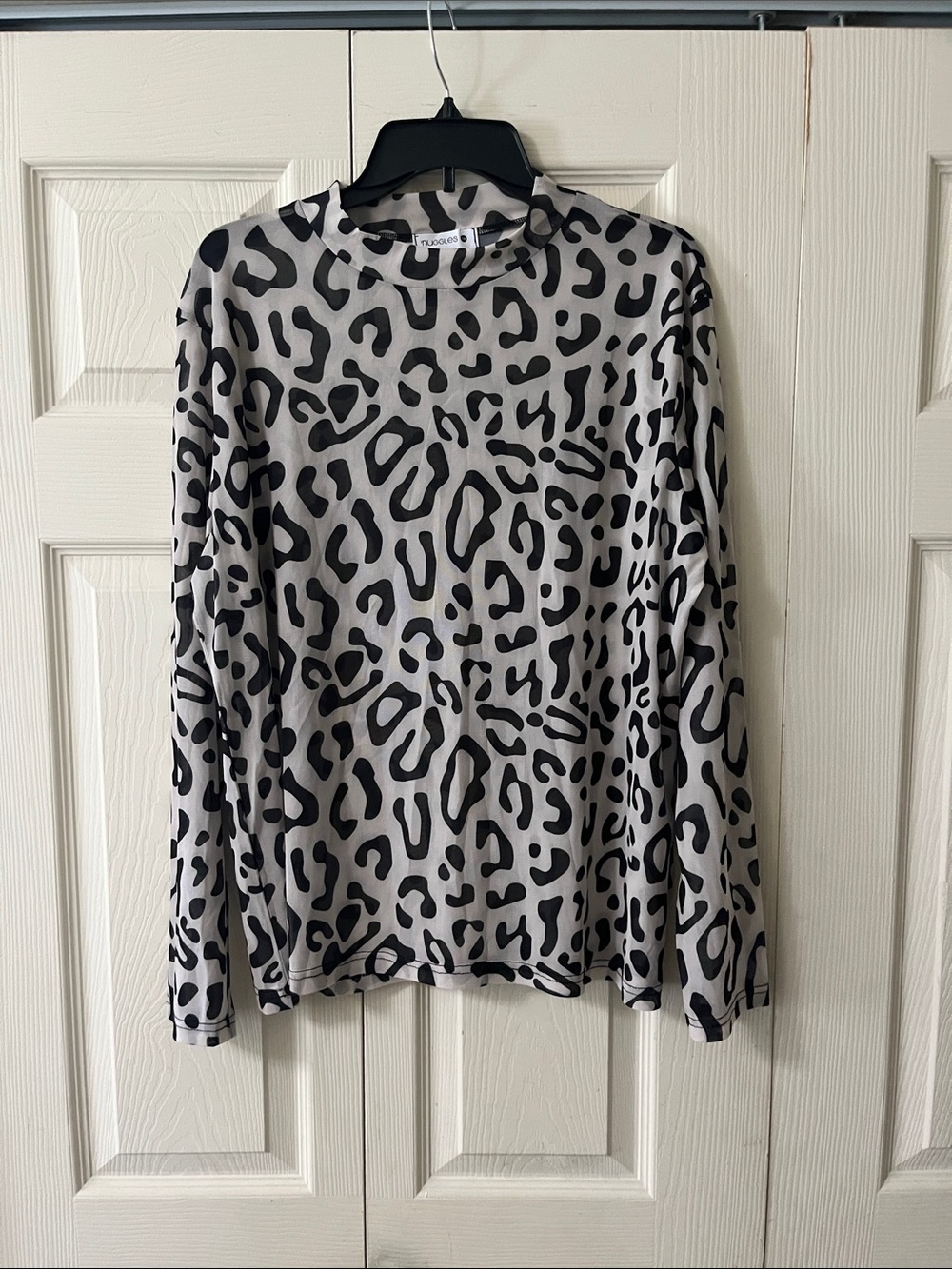 Nuggles 3x Black Leopard-Print Long Sleeve Mesh Top